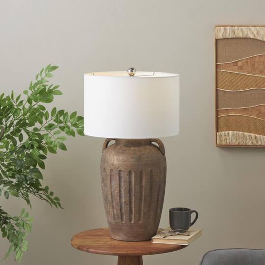 28.5" Brown Ceramic Distressed Antique Style Pot Vase Table Lamp